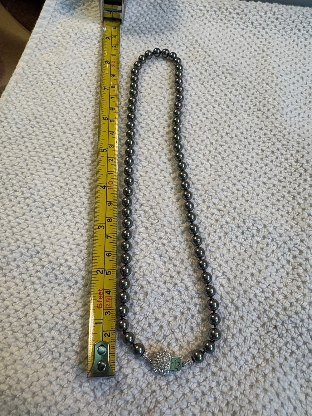 Napier Hematite-Tone Bead Necklace with Pave Accent Clasp